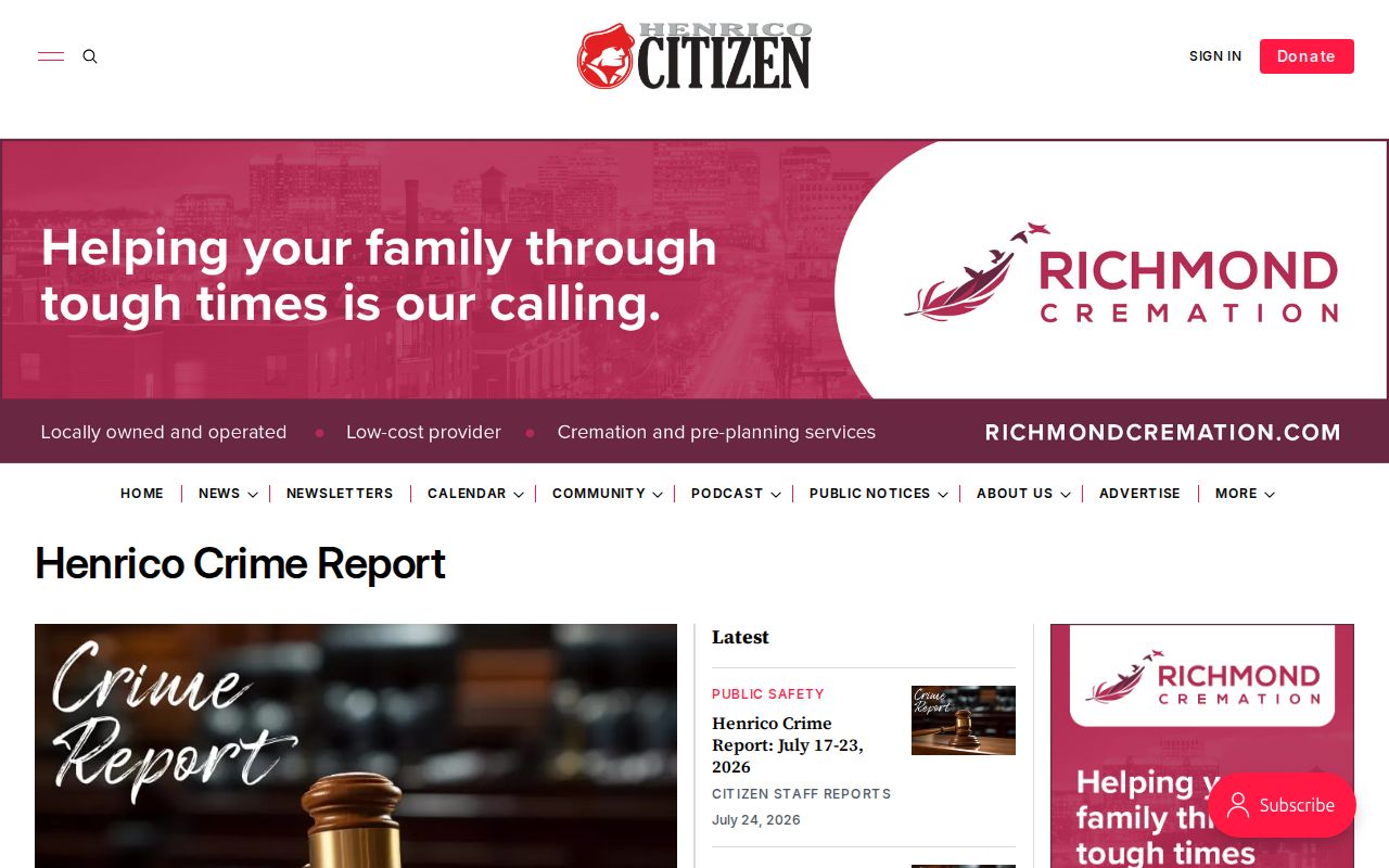 Henrico County crime-report arrest-news record source