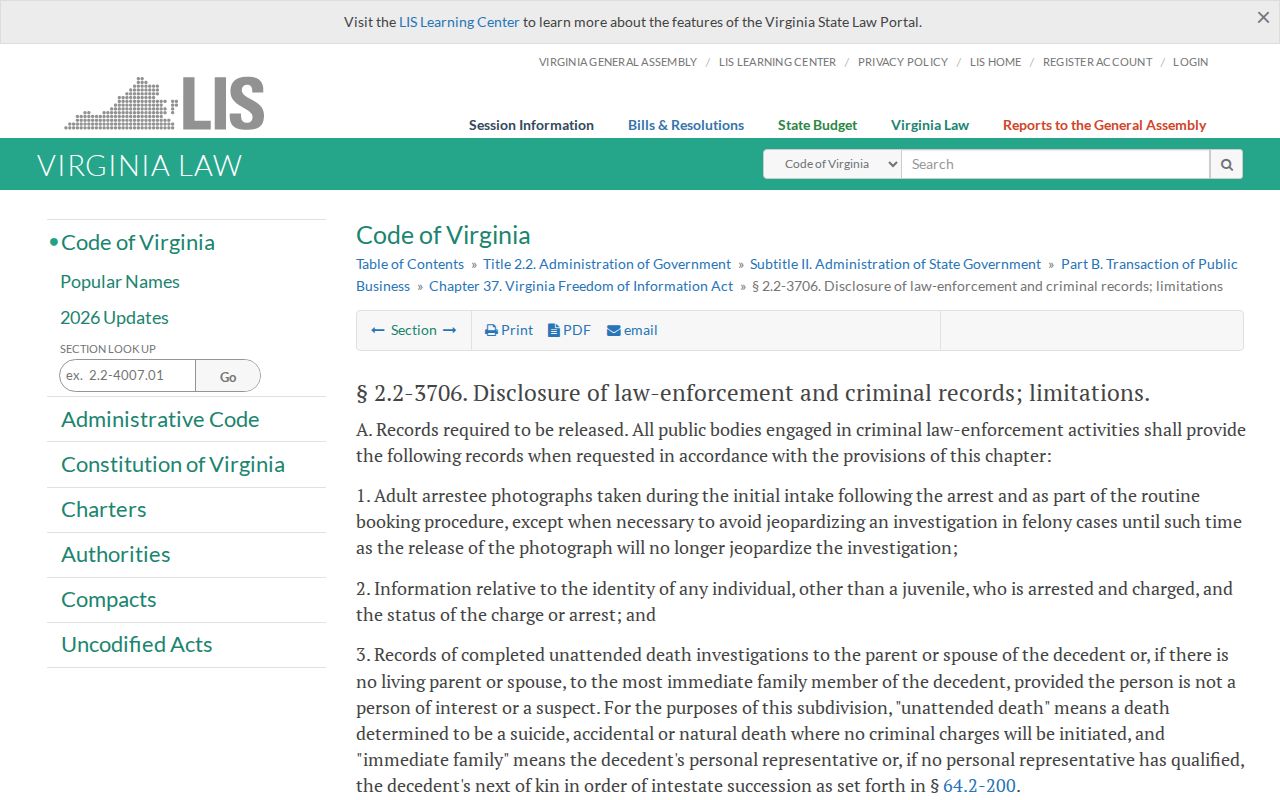Henrico County adult booking-photo record access statute